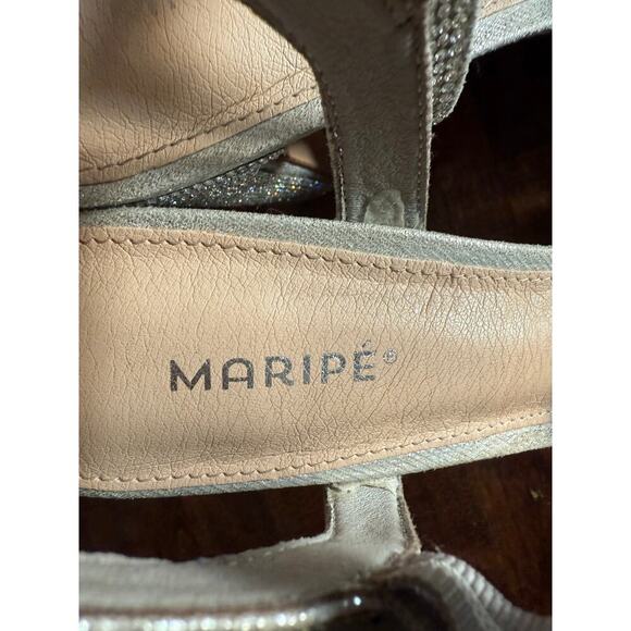 Maripe Silver Open Toe Chunky High Heel Rhinestone Platform Sandals size 11 - Picture 7 of 9